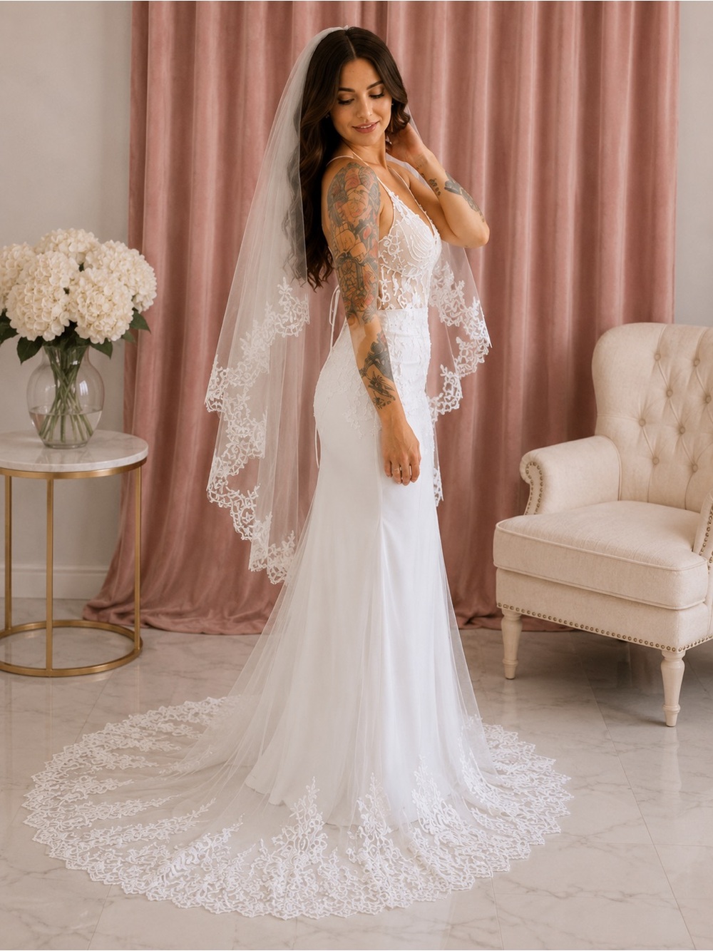 NWOT Never worn wedding dress and veil. Size small. White - Picture 3 of 8